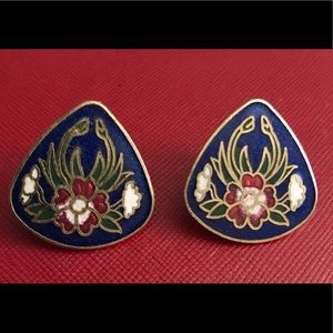 VINTAGE Cloisonné Enamel Clip-on Earrings! EUC